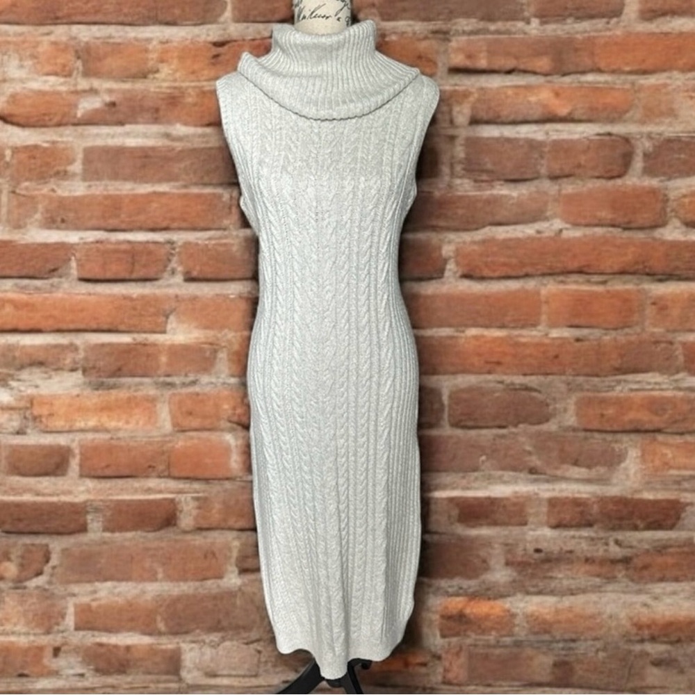 Rachael Zoe Sleeveless Cowl Neck Midi Sweater Dress Oatmeal Soft Material